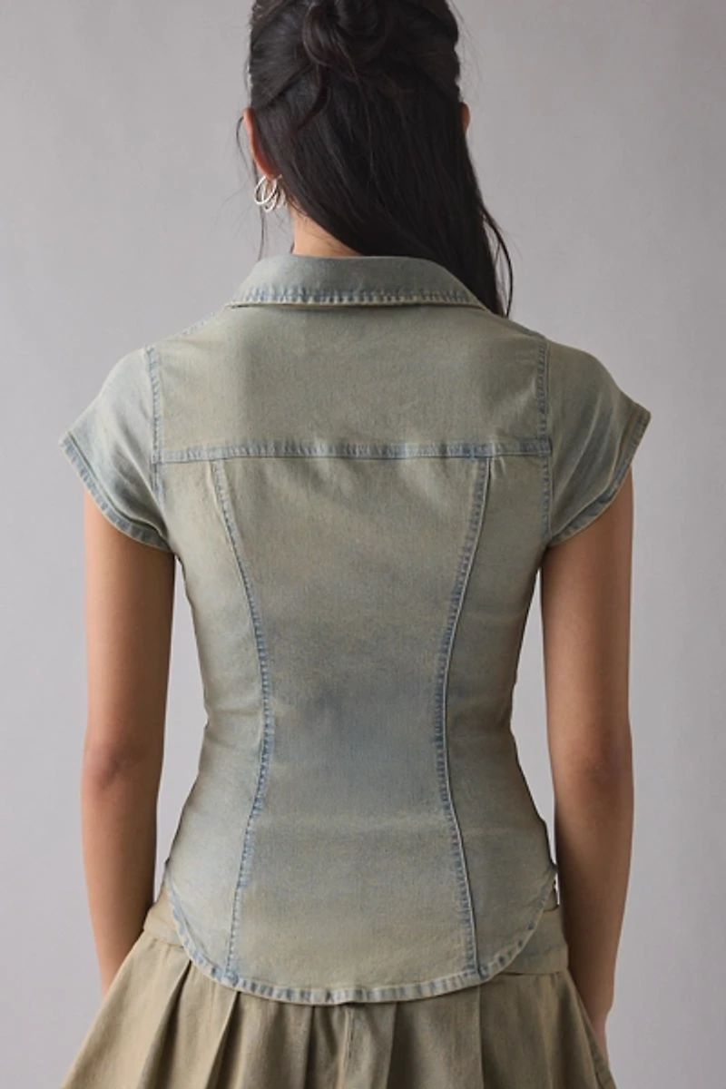 BDG Vero Slim Short Sleeve Snap-Front Denim Shirt