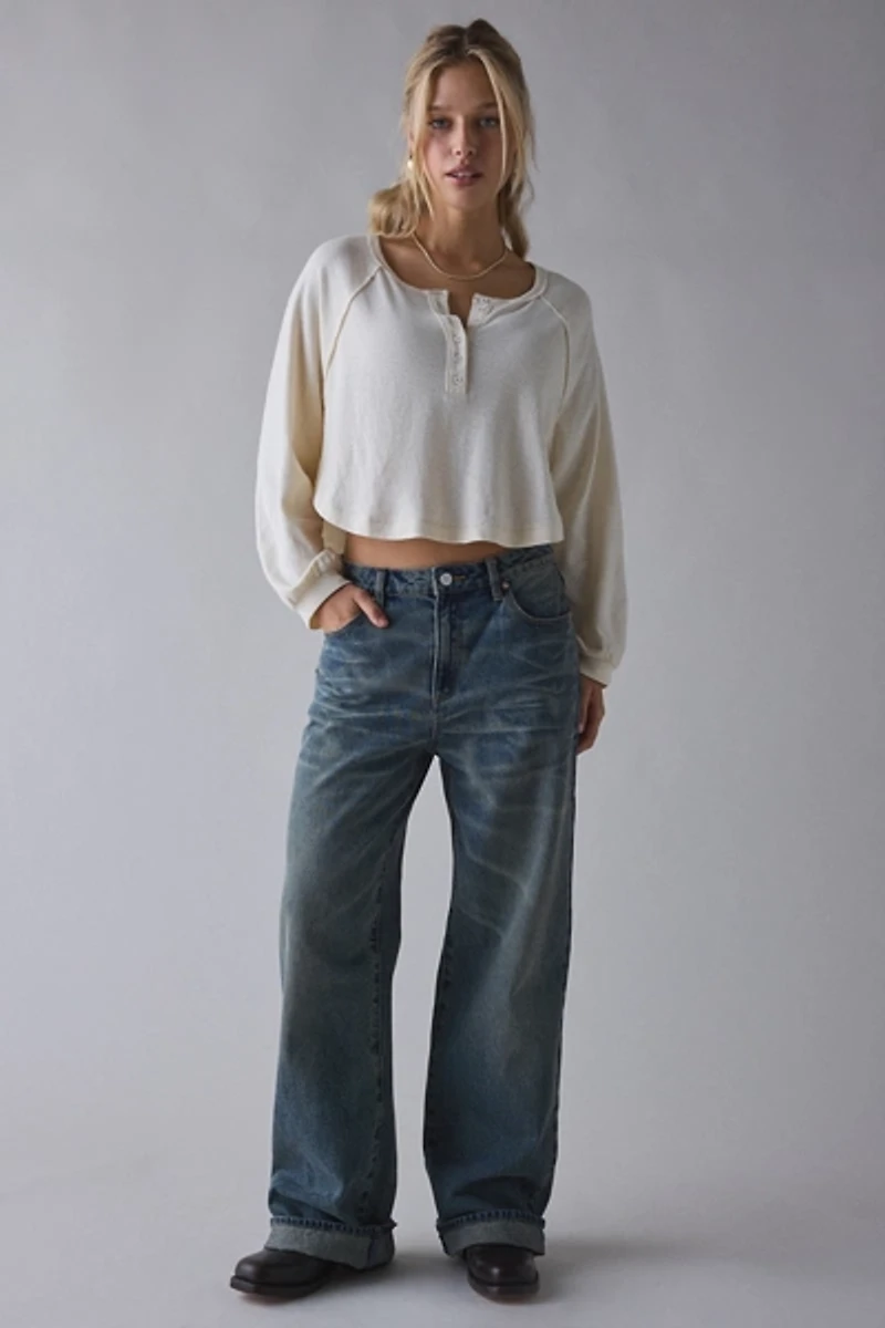 BDG Logan Oversized Long Sleeve Henley Top