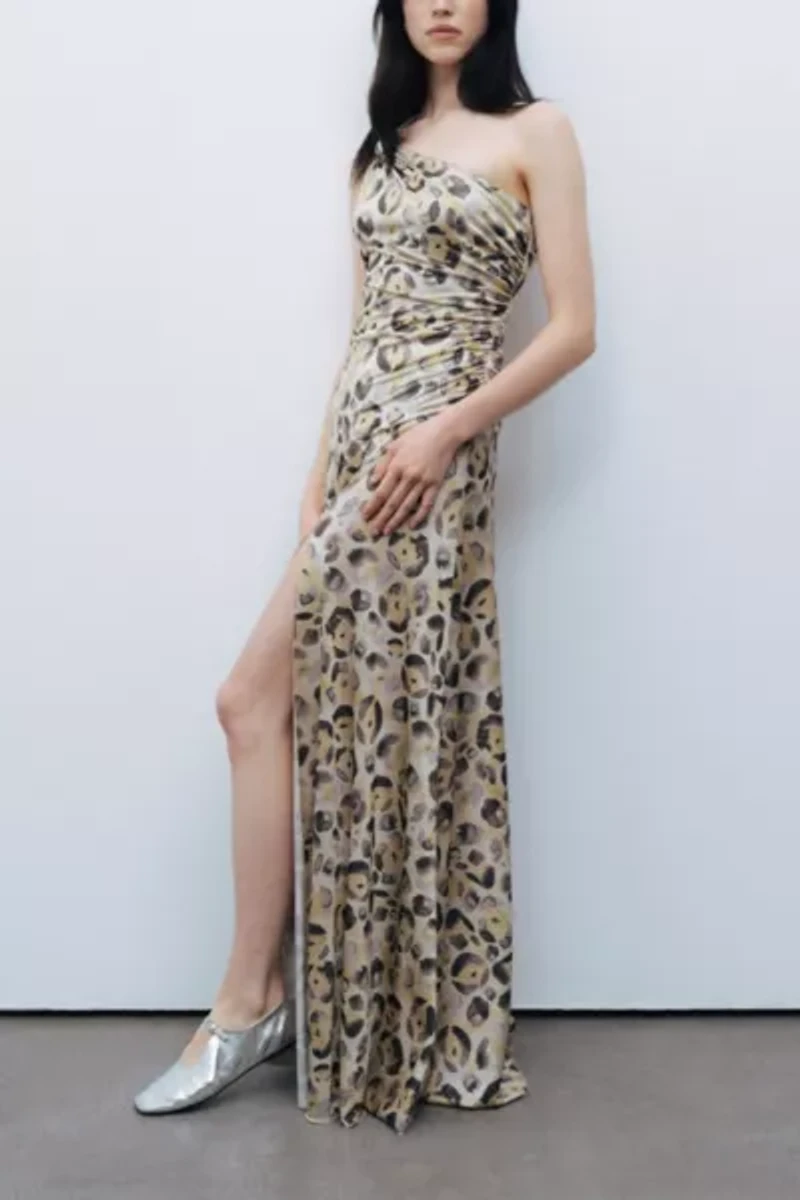 Nocturne One Shoulder Printed Maxi Dress