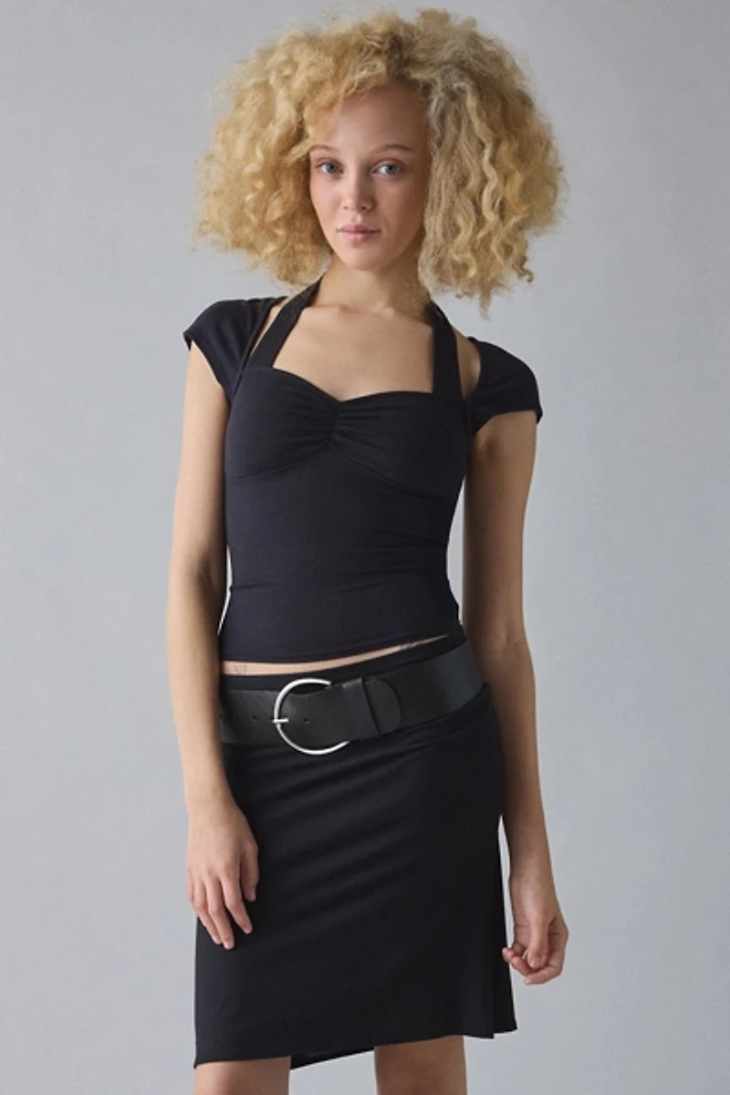 Kimchi Blue Angelica Cap Sleeve Halter Pinch-Front Top