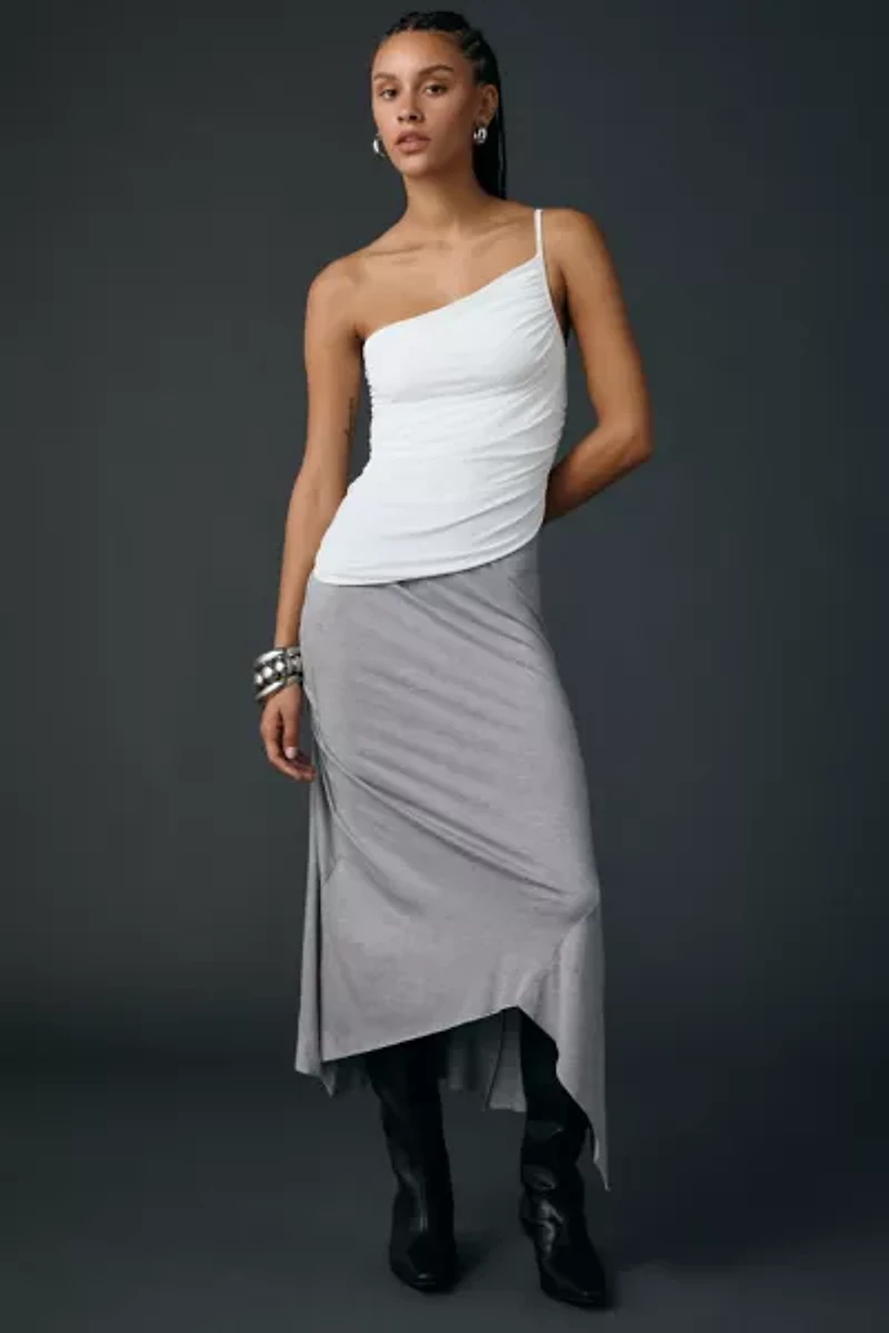 UO Claire Ruched Asymmetric One-Shoulder Top