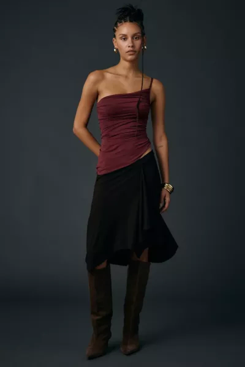 UO Claire Ruched Asymmetric One-Shoulder Top