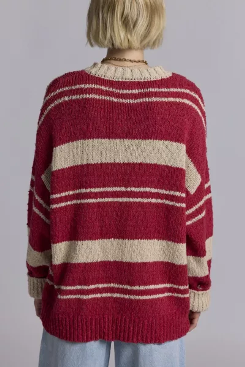 BDG Van Striped Oversized V-Neck Dad Sweater