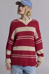 BDG Van Striped Oversized V-Neck Dad Sweater