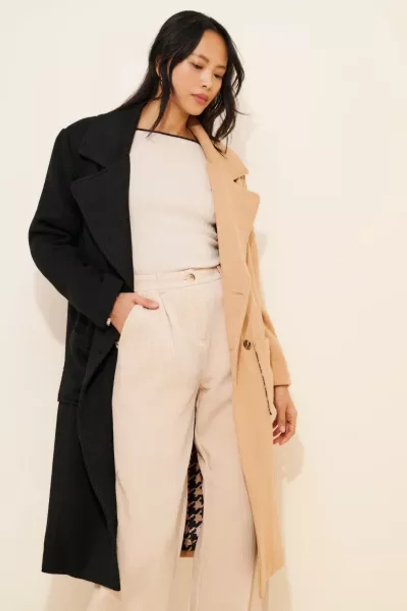 4SI3NNA Perry Two-Tone Wool Blend Longline Coat