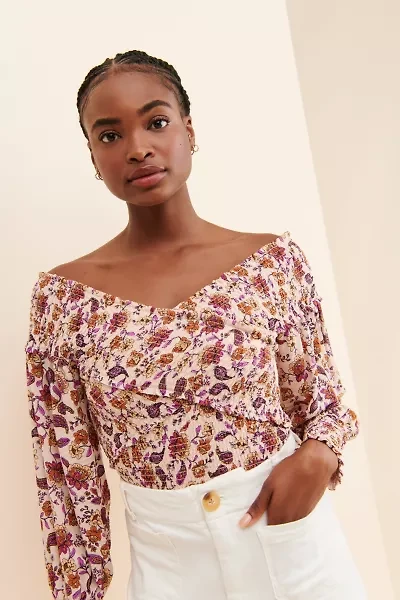 BB Dakota Broken Paisley Smocked Top