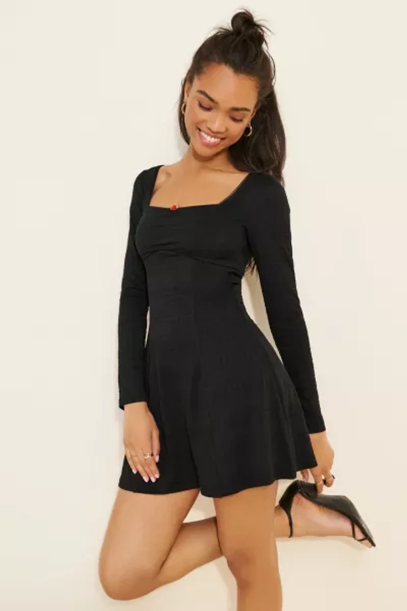 Dizzy Lizzy Long Sleeve Square-Neck Mini Dress