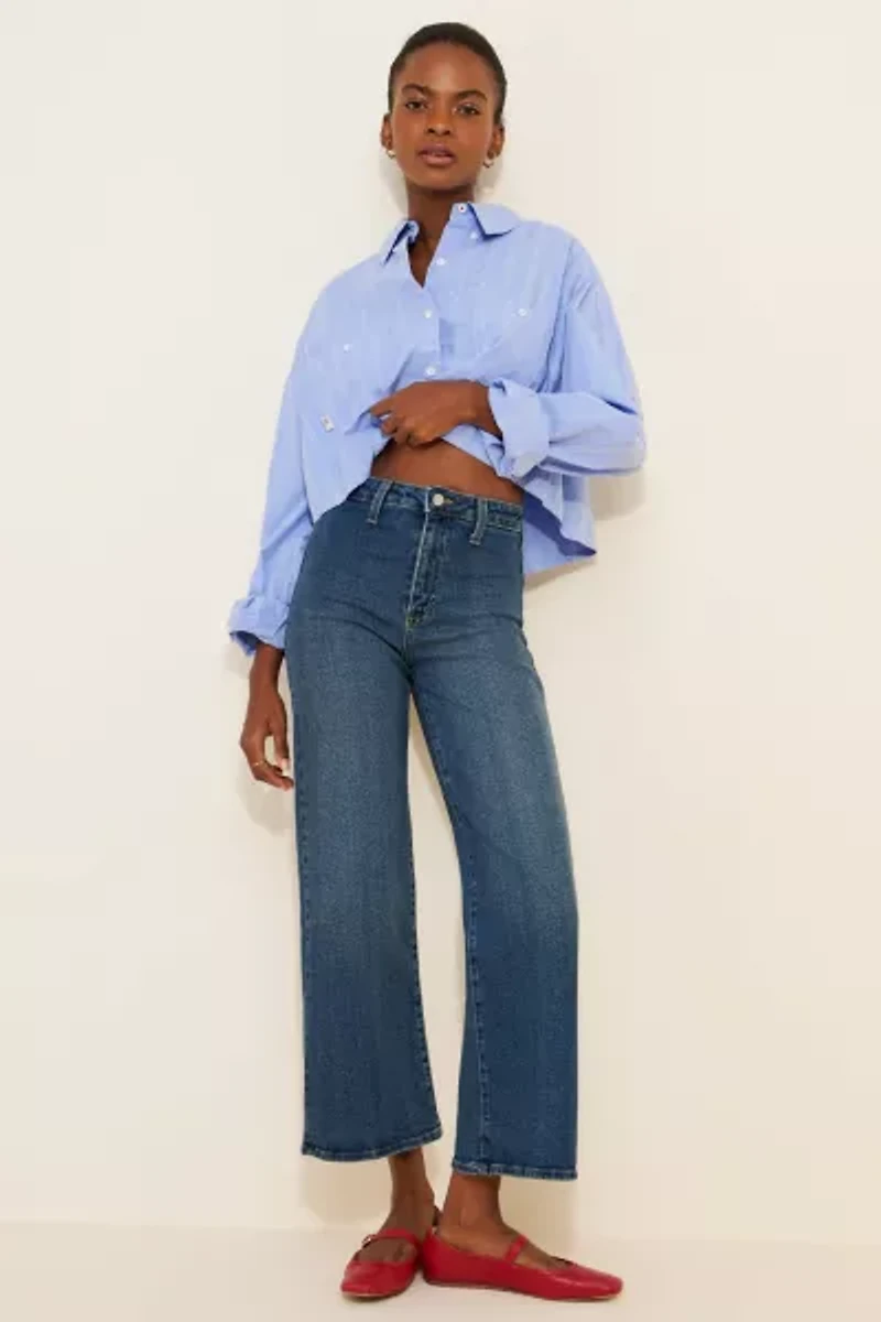 JUST BLACK DENIM Mid-Rise Crop Wide Leg Jeans