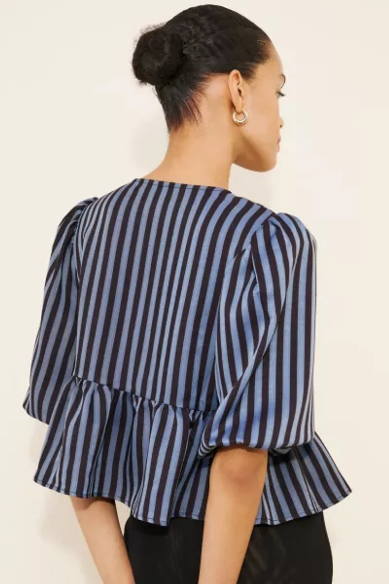 Glamorous Striped Tie Front Blouse