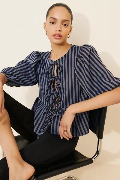 Glamorous Striped Tie Front Blouse