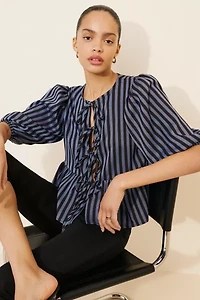 Glamorous Striped Tie Front Blouse