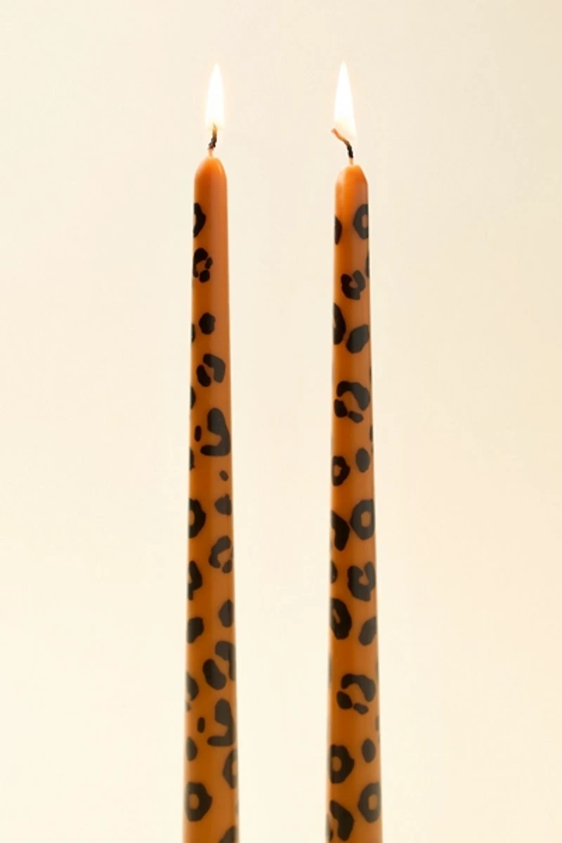 Cheetah Print Taper Candle Set