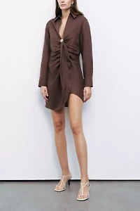 Nocturne Linen Ruched Mini Dress