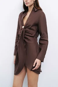 Nocturne Linen Ruched Mini Dress