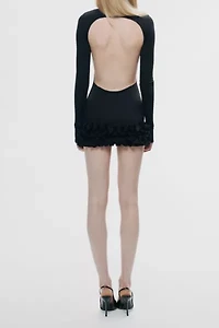 Nocturne Ruffled Open-Back Mini Dress