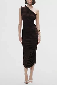Nocturne Twist Ruched One Shoulder Midi Dress