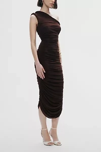 Nocturne Twist Ruched One Shoulder Midi Dress