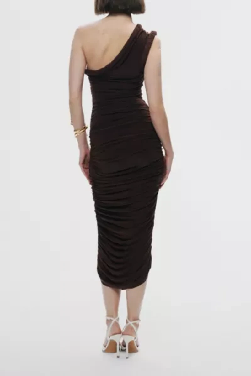 Nocturne Twist Ruched One Shoulder Midi Dress