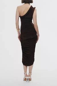 Nocturne Twist Ruched One Shoulder Midi Dress