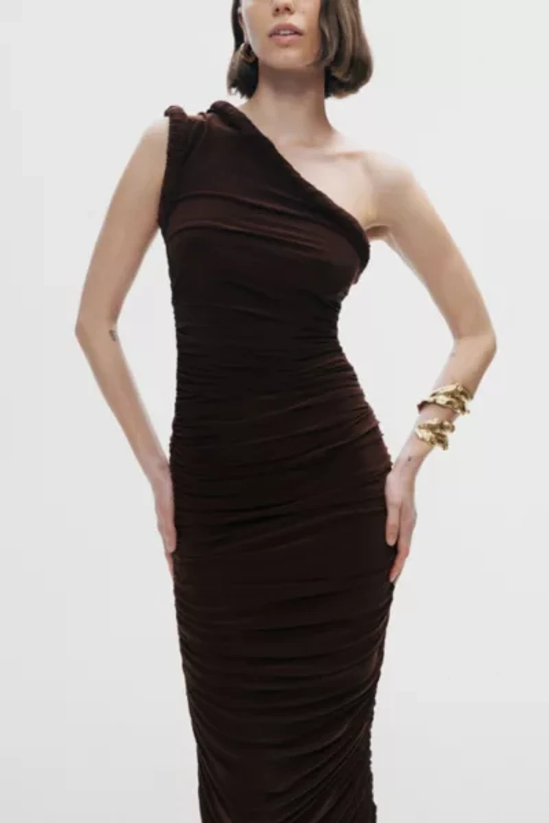 Nocturne Twist Ruched One Shoulder Midi Dress