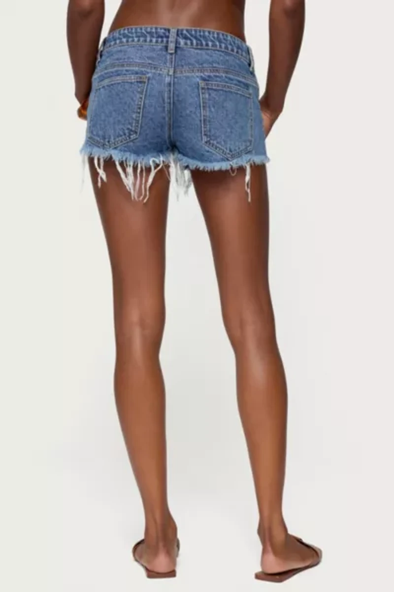 Edikted Frayed Vintage Washed Denim Shorts
