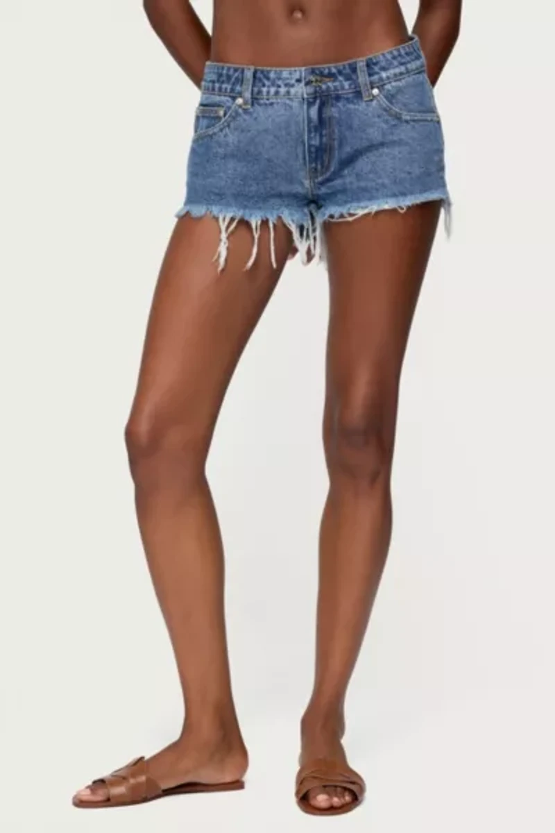 Edikted Frayed Vintage Washed Denim Shorts