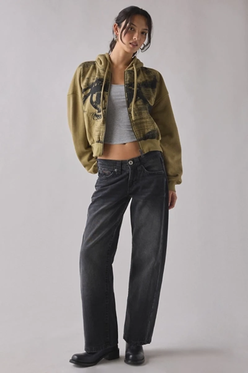 BDG Delaney Graphic Cropped Zip-Up Hoodie Sweatshirt