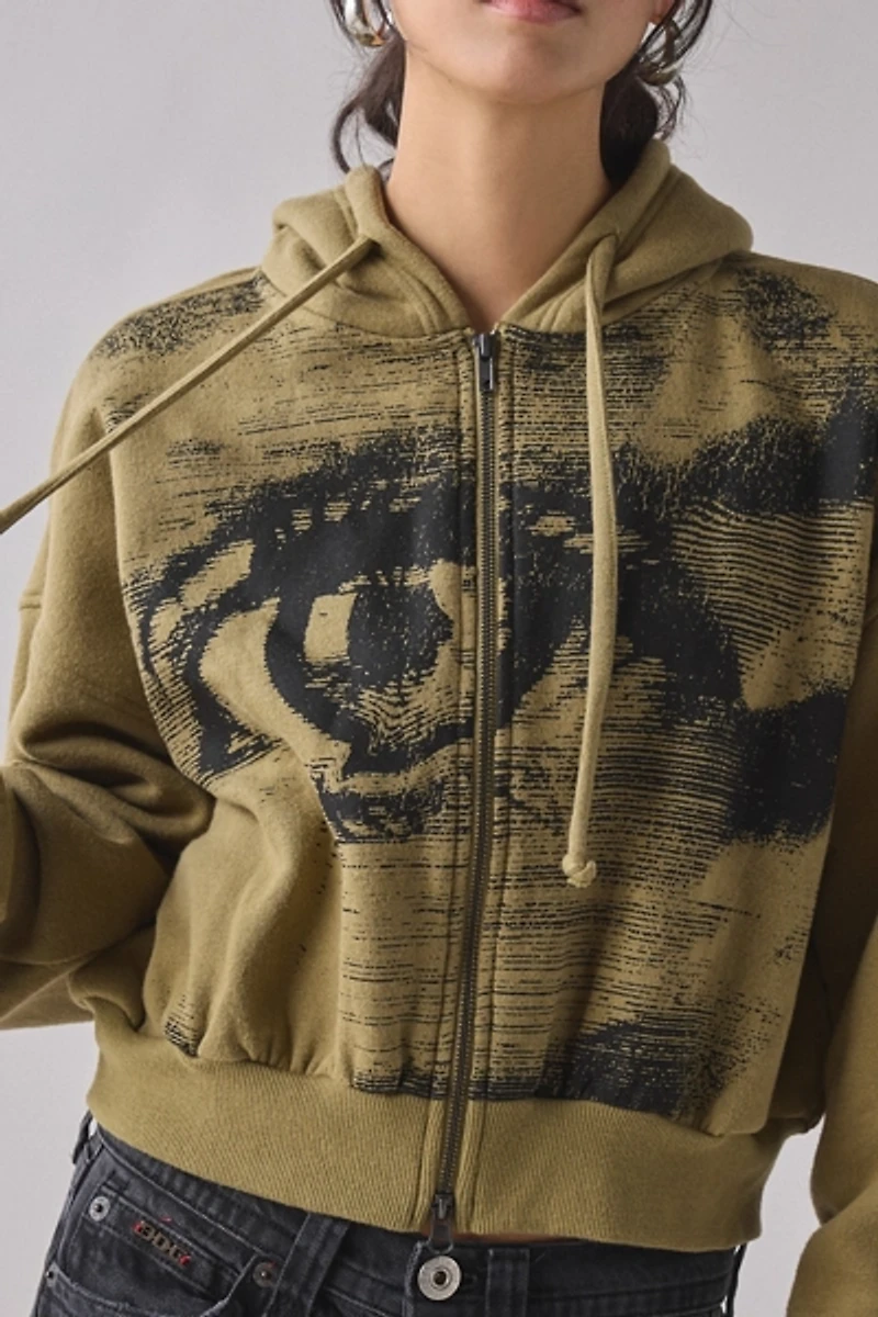 BDG Delaney Graphic Cropped Zip-Up Hoodie Sweatshirt