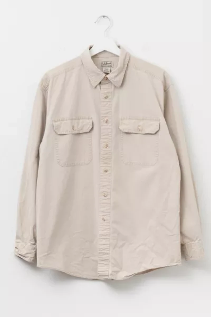 Vintage 1990s Distressed L.L. Bean Cotton Brown Button Up Shirt
