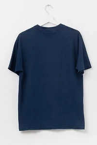 Vintage 1990s Distressed Black Label Skateboards Blue Graphic T-Shirt Made in USA