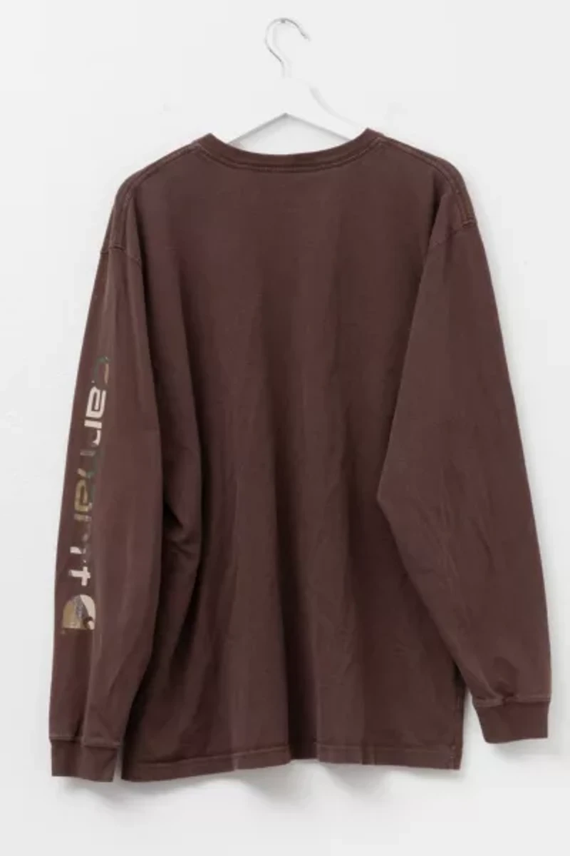 Vintage Y2K Carhartt Camouflage Print Long Sleeve Graphic Pocket T-Shirt