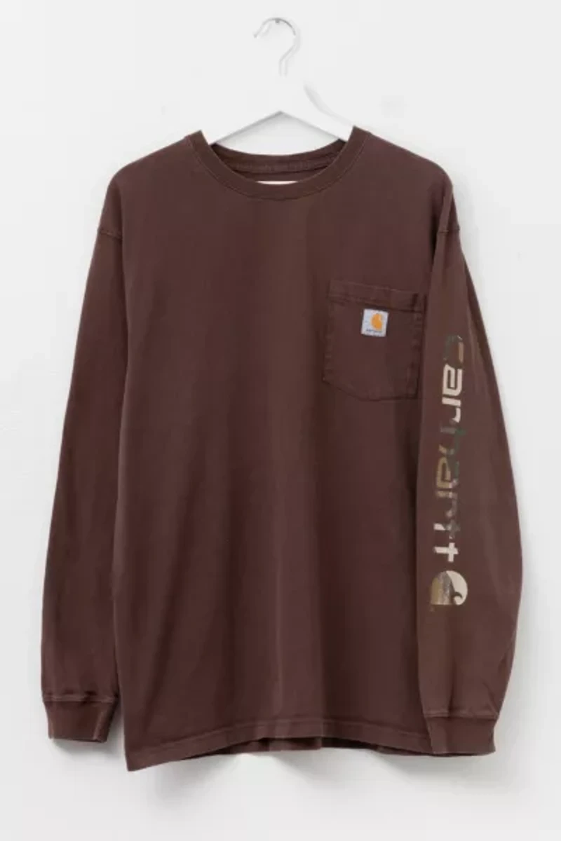Vintage Y2K Carhartt Camouflage Print Long Sleeve Graphic Pocket T-Shirt