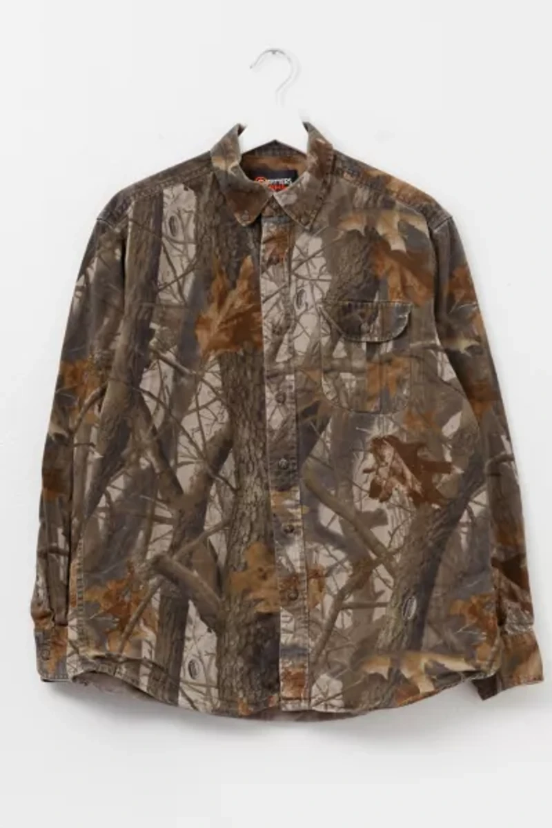 Vintage Y2K Tree Camo Button Up Long Sleeve Shirt
