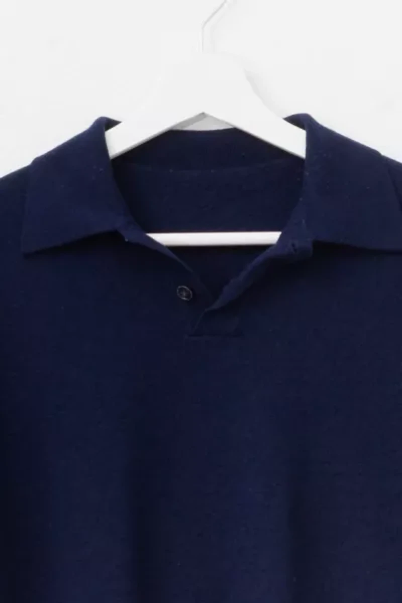 Vintage 1970s Distressed Navy Blue Cashmere 1/4 Button Sweater