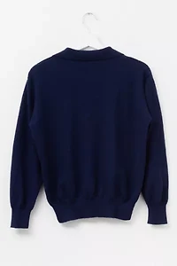 Vintage 1970s Distressed Navy Blue Cashmere 1/4 Button Sweater
