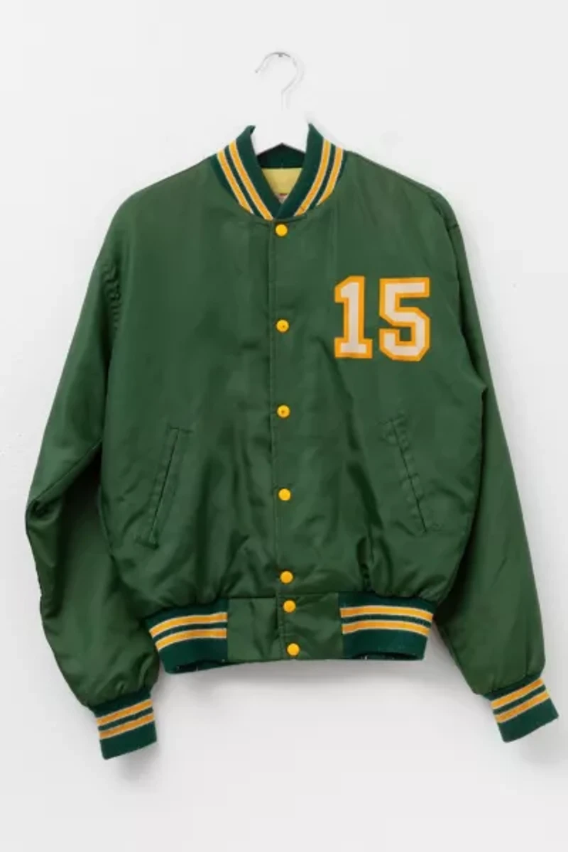 Vintage 1970s Green Yellow Graphic Baseball Jacket