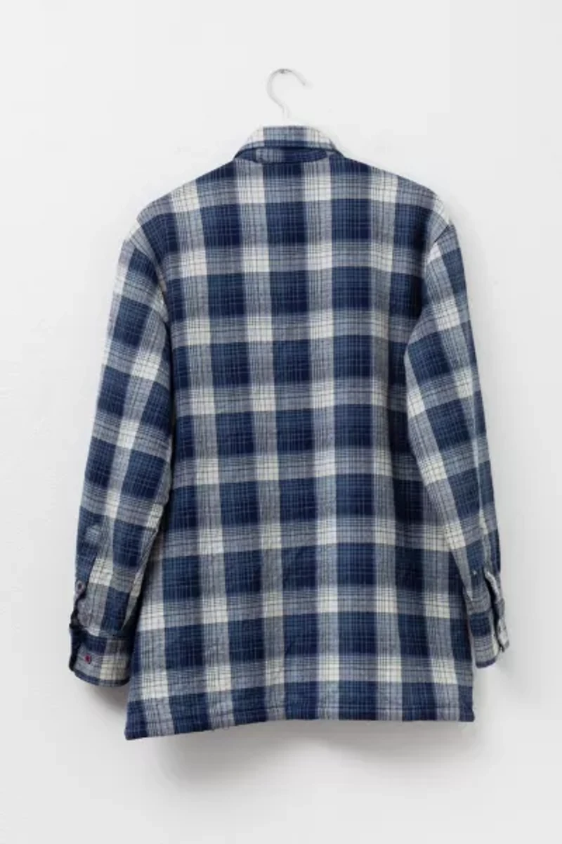 Vintage 1980s Blue White Quilt Lined Plaid Button Up Shirt