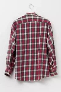 Vintage 1990s Distressed Red Black Plaid Flannel Cotton Button Up Shirt