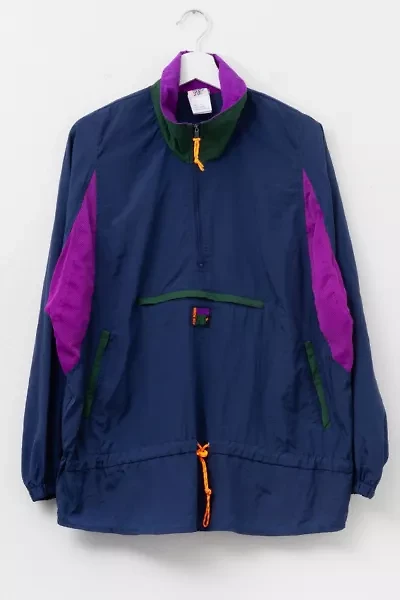 Vintage 1990s Oversized Blue Purple Nylon Anorak Athletic Windbreaker Jacket