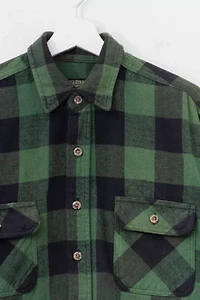 Vintage 1990s Distressed Green Black Cotton Plaid Button Up Shirt