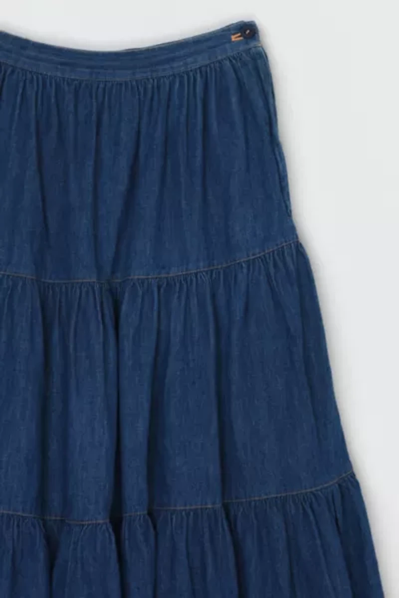 Vintage 90s Tiered Denim Midi Skirt