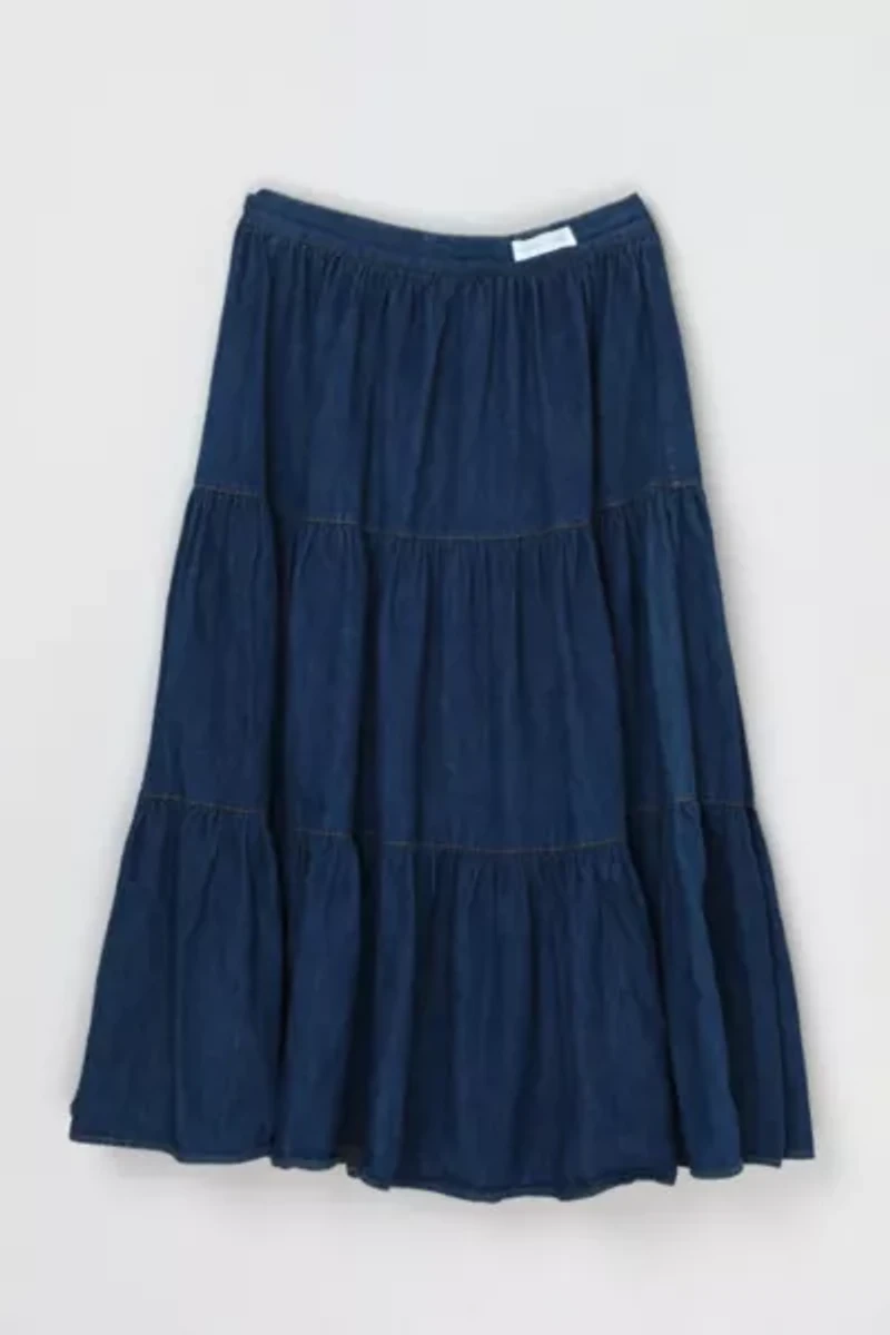 Vintage 90s Tiered Denim Midi Skirt