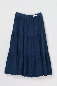 Vintage 90s Tiered Denim Midi Skirt