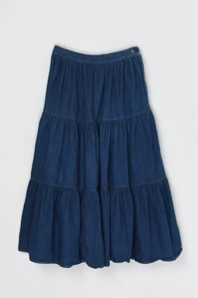 Vintage 90s Tiered Denim Midi Skirt