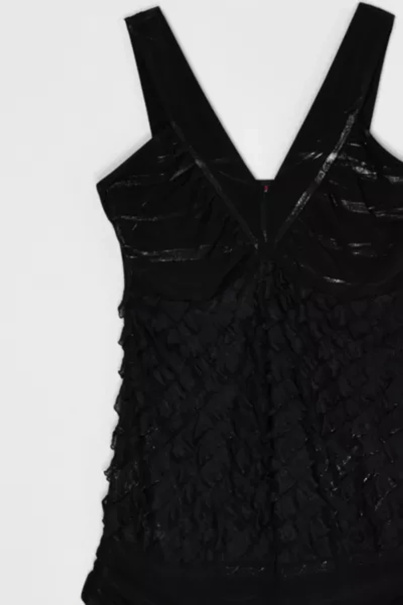 Vintage Y2k Ruffled Shimmery Black Mini Dress