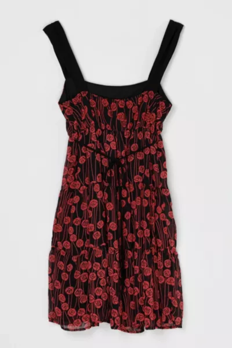 Vintage Y2k Black & Red Printed Tiered Mini Dress