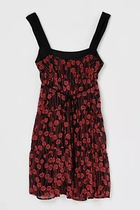 Vintage Y2k Black & Red Printed Tiered Mini Dress