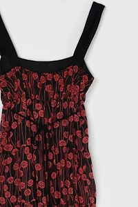 Vintage Y2k Black & Red Printed Tiered Mini Dress
