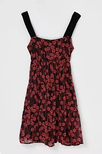 Vintage Y2k Black & Red Printed Tiered Mini Dress