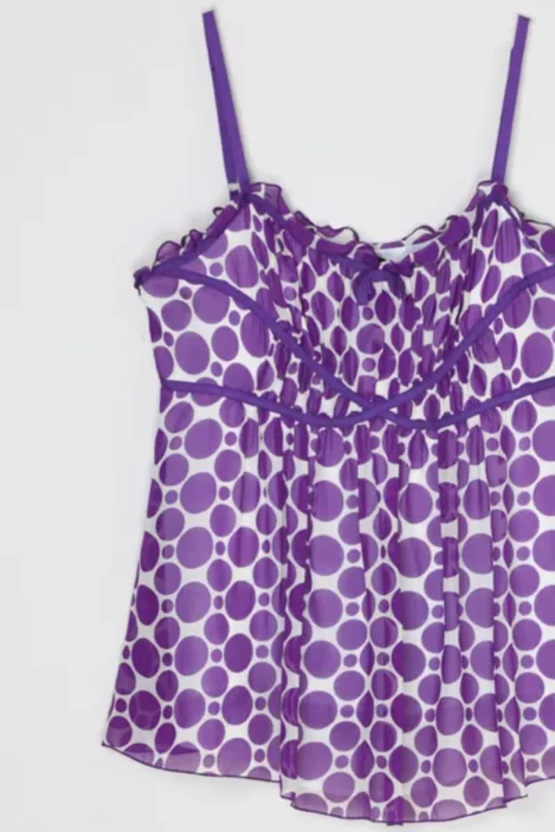 Vintage Y2k Purple Patterned Ruched Silk Top
